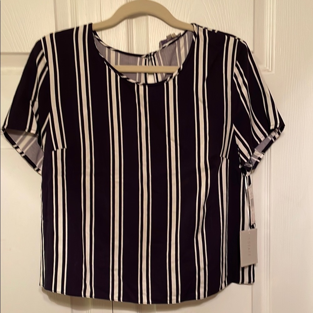 1 STATE Navy and White Striped Women's Top